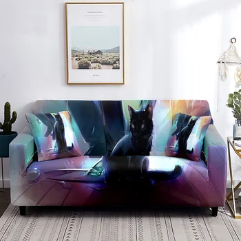 Эластичный чехол для дивана с принтом Черного кота, модный чехол для дивана с мультяшными животными, Домашний декор, Моющаяся Защитная пленка для мебели для гостиной