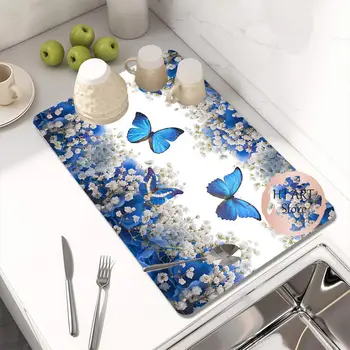 Кухонная влагопоглощающая прокладка с рисунком бабочки, Диатомитовая сушилка для посуды, сливной коврик для раковины, защитная подставка для столешницы, салфетка для коврика