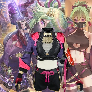 Комплекты аниме для косплея Genshin Impact ninja Kuki Shinobu, одежда для выступлений, женский костюм, носок, парик, ИГРА, шоу на Хэллоуин