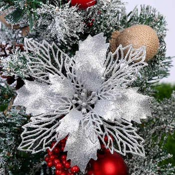 Блестящие искусственные рождественские цветы, украшения для Рождественской елки для дома, искусственные цветы, Рождественские украшения, Новогодний декор