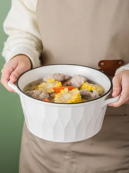 Миска для супа с двумя ушками, новая большая миска для супа, миска для лапши быстрого приготовления, посуда в скандинавском стиле, керамическая миска для супа