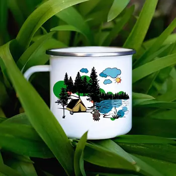 Эмалированная Походная Кружка 11 унций, Кофейная кружка для приключений в горных лесах и реках