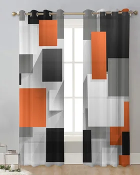 Геометрические фигуры Оранжево-Серый Черный Тюль Шторы Гостиная Спальня Прозрачные шторы На окне Кухня Балкон Современные Вуалевые шторы