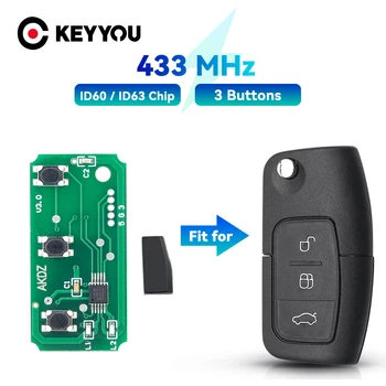KEYYOU ASK Откидной Ключ Дистанционного Управления Электронная Печатная Плата 433 МГц С Чипом Для Ford Focus 2 3 Mondeo Fiesta Откидной Ключ 3 Кнопки