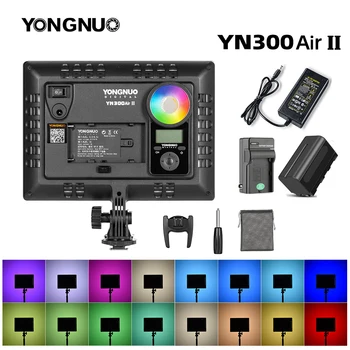 Светодиодная подсветка камеры YONGNUO YN300AIR II RGB, дополнительный аккумулятор с комплектом зарядного устройства, подсветка для фотосъемки + адаптер переменного тока