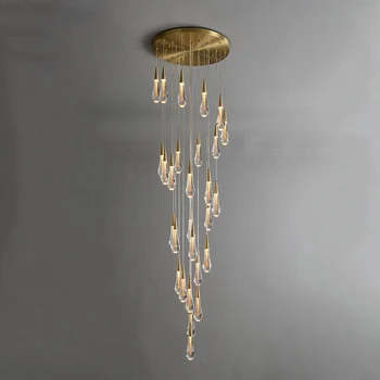 Хрустальная лестничная люстра Дуплексное освещение роскошного вестибюля отеля, декоративных светильников для гостиной