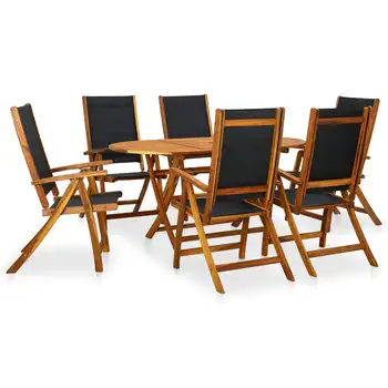 Обеденный набор для патио из 7 предметов, обеденный набор из массива акации, состоящий из 1 овального стола и 6 складных стульев