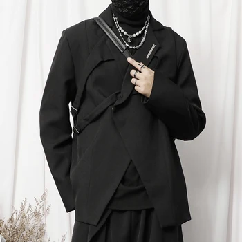 Новый весенний мужской костюм 2023 года черного цвета с асимметричным дизайном, модный маленький пиджак для пожилых людей