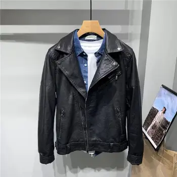 Осень 2022, Новый дизайн лацканов, мужская черная кожаная байкерская куртка, уличная одежда в классическом стиле, Модная кожаная куртка мужского бренда
