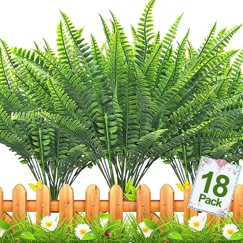 18шт Искусственное зеленое растение На открытом воздухе, лист Персидской травы с семью развилками, растение Бостонского папоротника, Декоративный цветок для сада в помещении, на открытом воздухе
