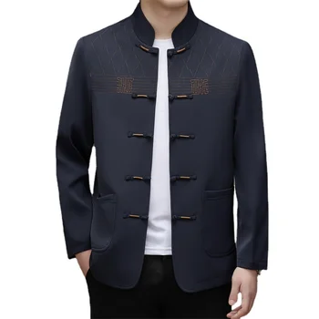 2023 Куртка Tang Suit Мужская Китайская Куртка Hanfu Среднего и Пожилого возраста Hanfu Подарок Отцу На День Рождения Повседневная Куртка Большого Размера 4XL