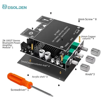 EGOLDEN ZK-1002T 100 Вт * 2 регулировка твитера/низких частот Bluetooth 5.0 плата аудиоусилителя модуль сабвуфера двухканальный стерео