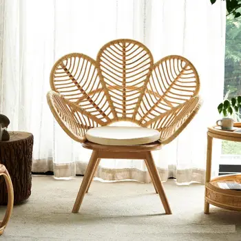 Плетеный стул для отдыха из настоящего ротанга Обеденный стул Jane Petal Nordic Rattan Nordic Кресло с широкой спинкой и сиденьем