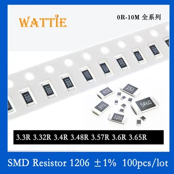 SMD резистор 1206 1% 3.3R 3.32R 3.4R 3.48R 3.57R 3.6R 3.65R 100 шт./лот микросхемные резисторы 1/4 Вт 3.2 мм * 1.6 мм