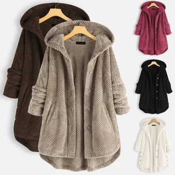 Тонкая куртка, женское зимнее пальто, бархатное модное повседневное с капюшоном средней длины Оверсайз