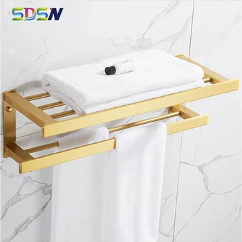 Набор оборудования для ванной комнаты SDSN Качественная нержавеющая сталь Матовая Золотая Вешалка для полотенец Настенная Квадратная Золотая Вешалка для полотенец для ванной комнаты