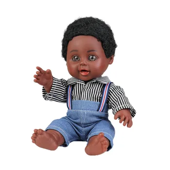 Африканская кукла с черной кожей 25 см, 10-дюймовый кукольный мальчик в джинсовой одежде, имитация сверкающих глаз, успокаивающая кукла для девочек, подарки
