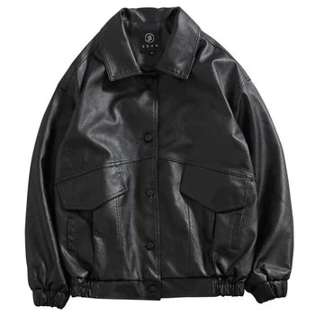 Куртка из искусственной кожи, мужская черная куртка из мягкой искусственной кожи, модные кожаные пальто для мотоциклистов, мужская куртка-бомбер с карманами, Одежда