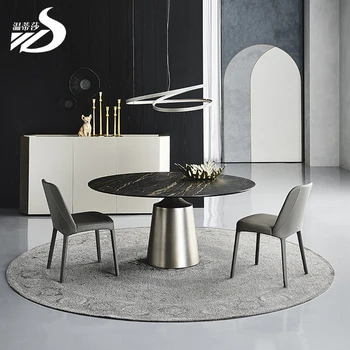 Итальянский минималистичный импортный стол из каменной плиты, современный простой круглый стол, маленькая семья, светлая роскошная гостиная, круглый стол