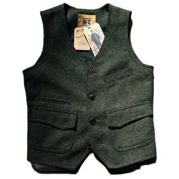 Мужской твидовый шерстяной жилет с V-образным вырезом, приталенный Классический винтажный жилет Color Point в джентльменском стиле