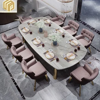 Сочетание мраморного обеденного стола и стула легкая роскошь современный простой бытовой обеденный стол из нержавеющей стали для маленькой семьи тип on
