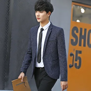 Синий костюм для мальчиков, блейзер больших размеров, повседневный Корейский приталенный костюм на пуговицах, Серая офисная одежда, модельные костюмы, мужской костюм, куртка Xxxl