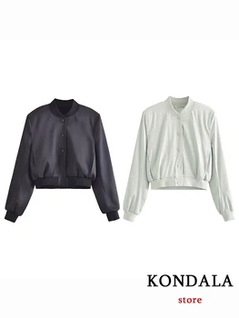 Уличная одежда KONDALA, однотонная серая мода 2023, весенняя женская куртка с длинным рукавом и пуговицами, шикарная крутая короткая верхняя одежда, блейзер Y2K