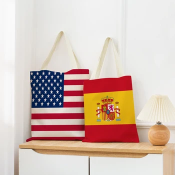 Сумка для покупок из эко-льна, национальные флаги, двусторонний принт, женская складная сумка, Портативная Удобная сумка для хранения