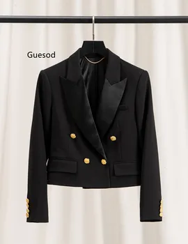 Женская шерстяная куртка, черное короткое пальто, Весна-осень, Высококачественная изысканная Шерстяная верхняя одежда, Корейско-британский Блейзер, Женский элегантный