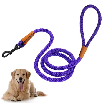 Поводок для собак, прочная альпинистская веревка, поводок для собак, усиленный кожаным соединением, сверхмощный 6-футовый поводок для собак
