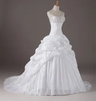 Белое бальное платье с рюшами, Свадебное платье без бретелек, на шнуровке, большие размеры, Длинные Свадебные платья, аппликации из бисера, Vestido De Novia
